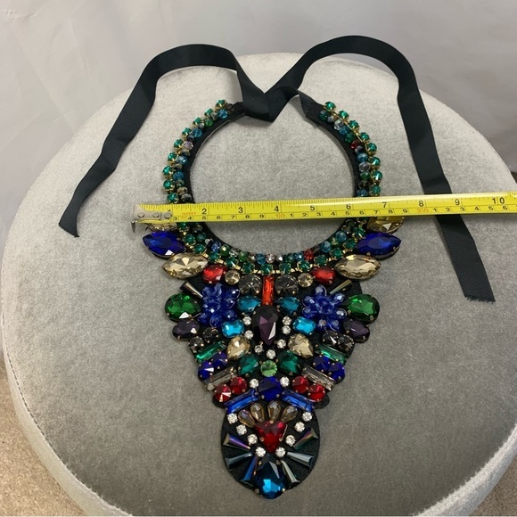 Multicoloured rhinestone gem jewelled bib statement necklace - Picture 13 of 15